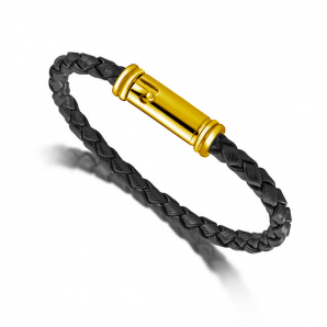 Leather bracelet in yellow gold 18k