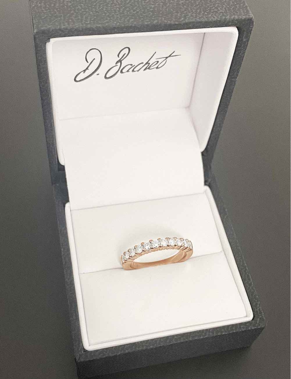 Pink gold prong set diamond wedding ring for women
