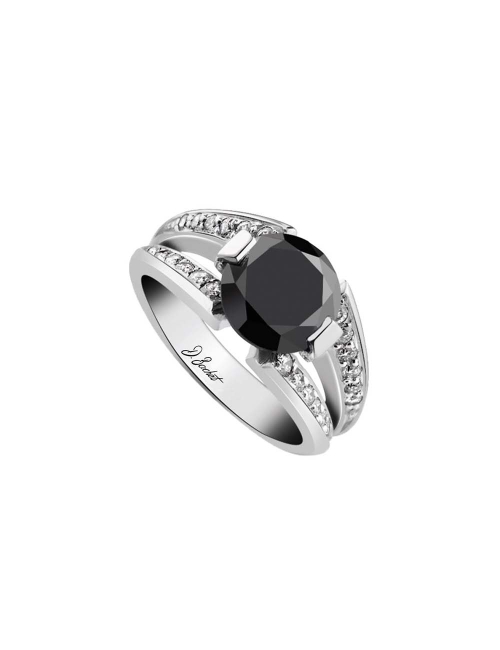 1.30 carat black diamond modern ring handset in platinum with white diamonds