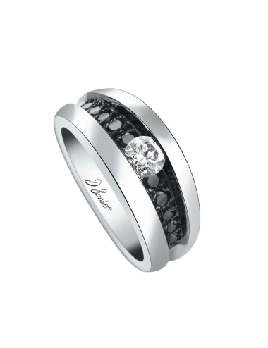 Bague luxe pour femme sertie d'un diamant blanc de 0.30 carat et de diamants noirs