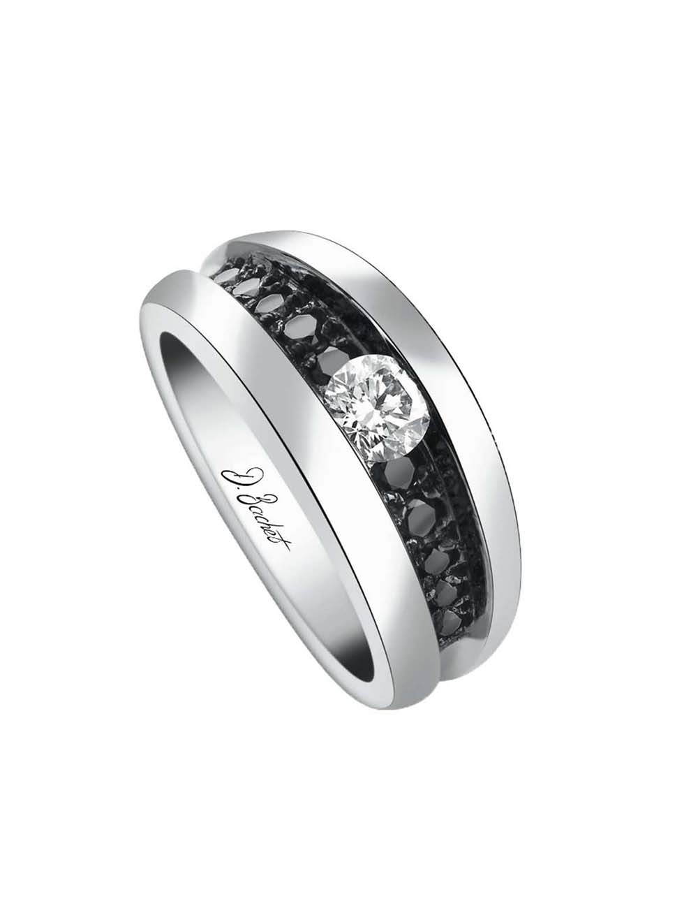 Luxury ring for women set with a 0.30 carat white diamond and black diamonds Luxury ring for women set with a 0.30 carat white diamond and black diamonds