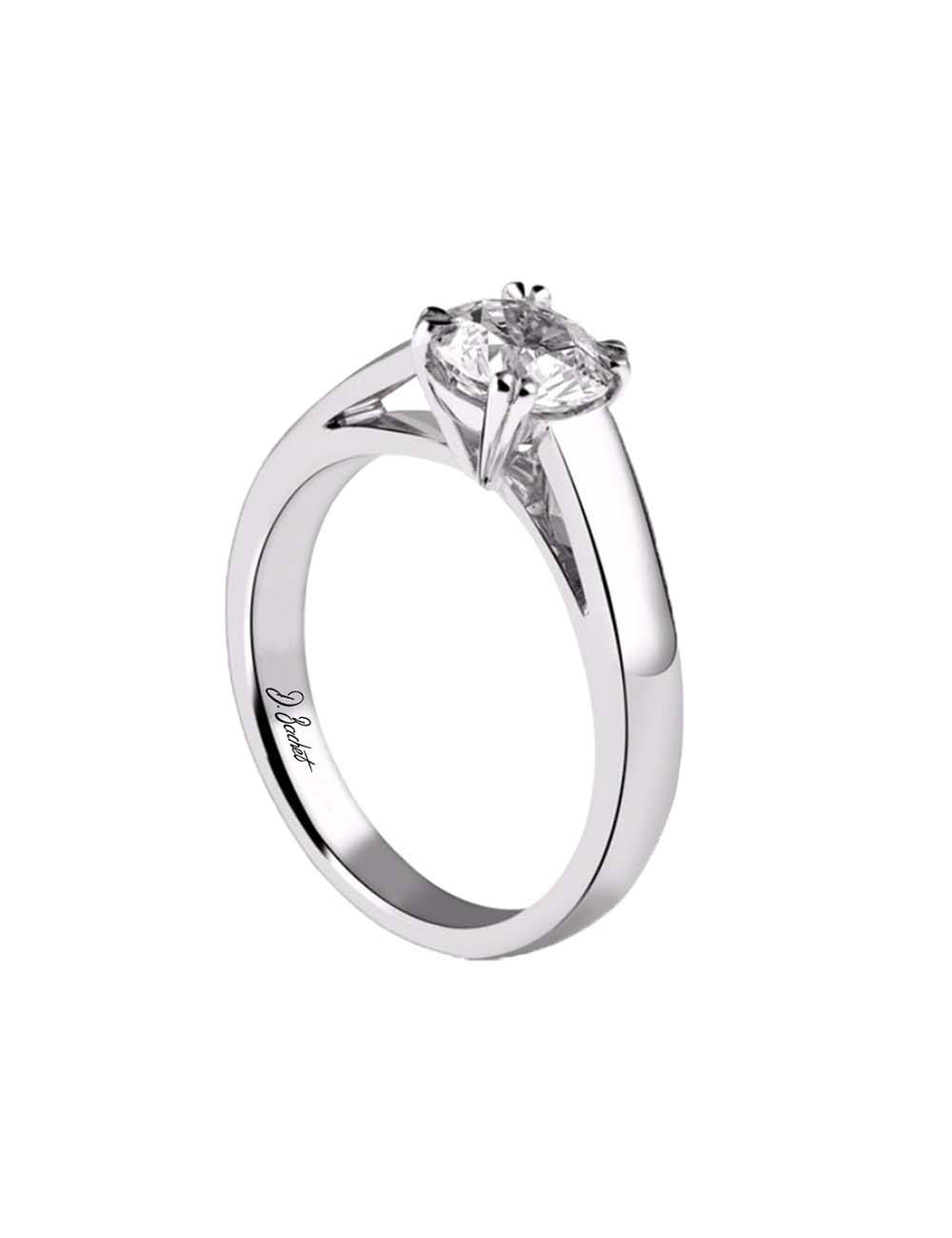 Modern platinum solitaire ring with 0.50 ct white diamond, sleek design for timeless elegance.