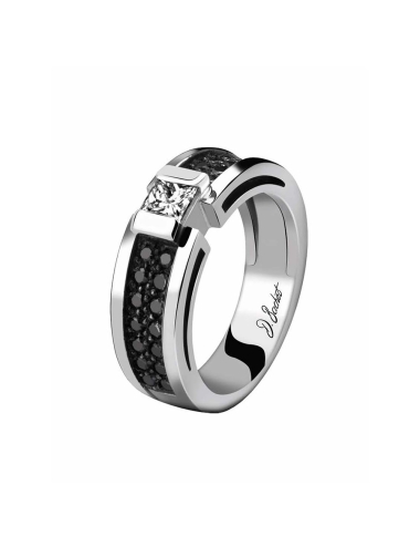 Bague de fiançailles femme diamant blanc taille princesse de 0.30 carat et diamants noirs