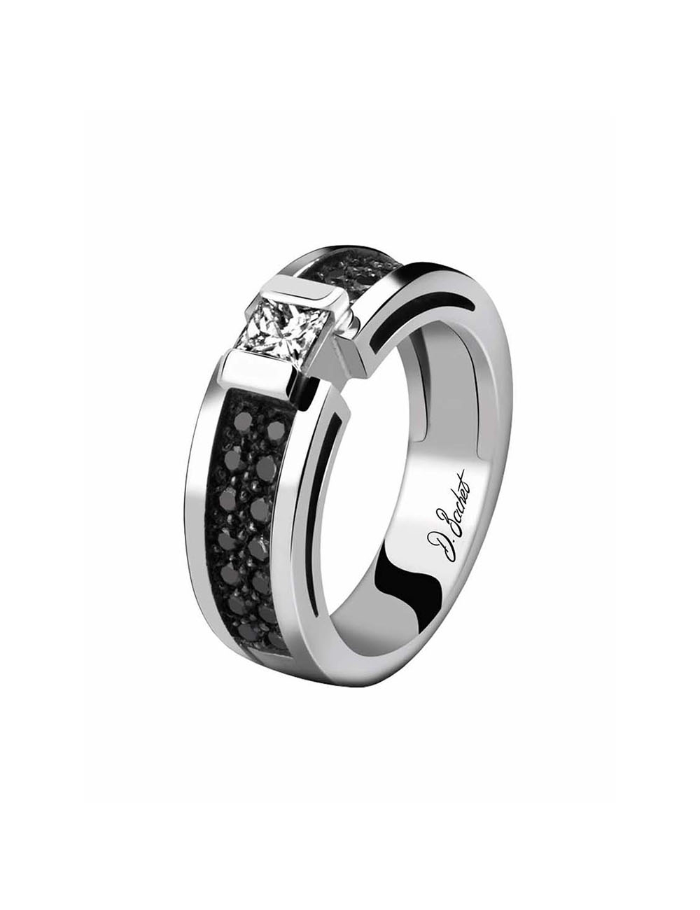 Bague de fiançailles femme diamant blanc taille princesse de 0.30 carat et diamants noirs Bague de fiançailles femme diamant blanc taille princesse de 0.30 carat et diamants noirs