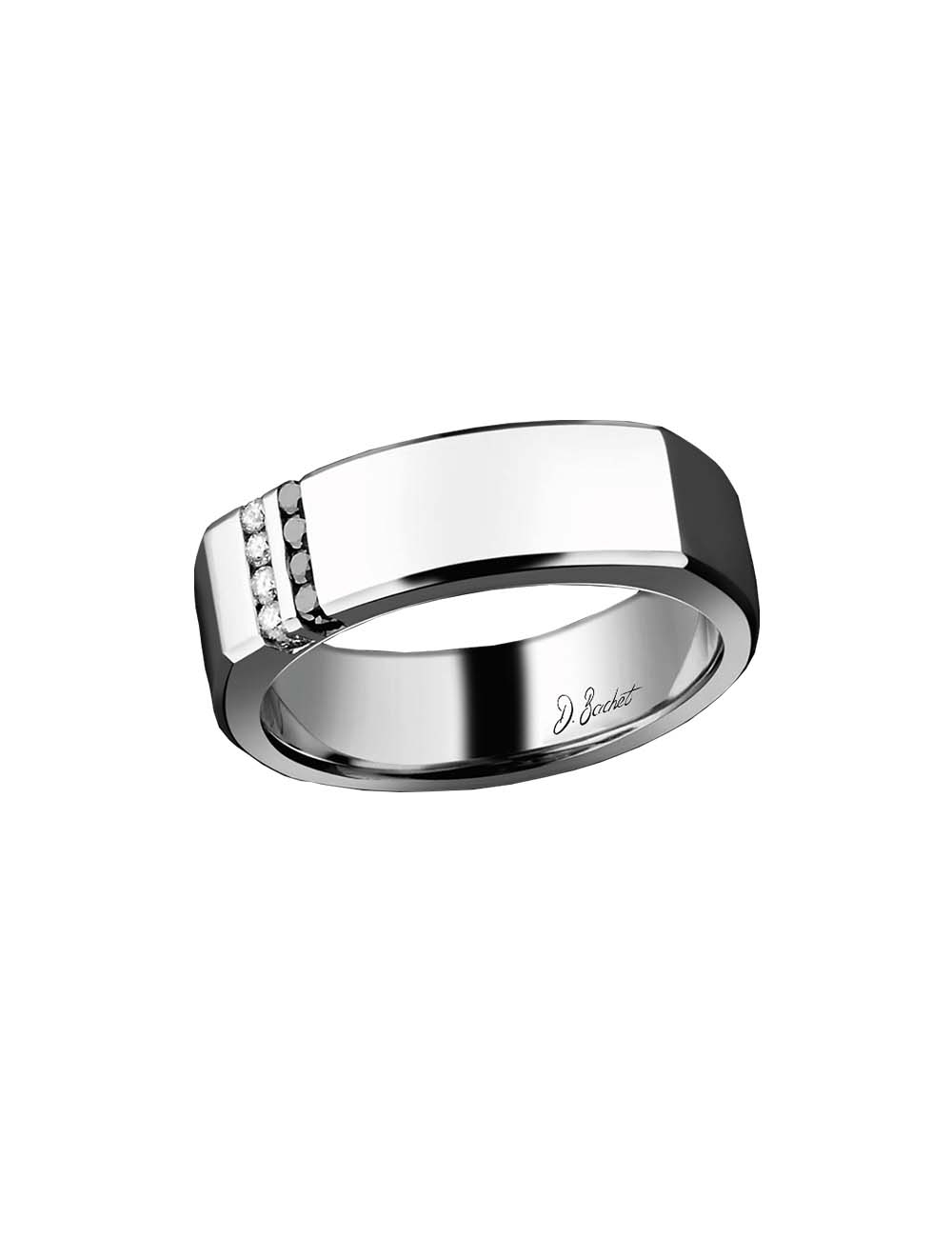 Unique Men's signet ring set with white and black diamonds