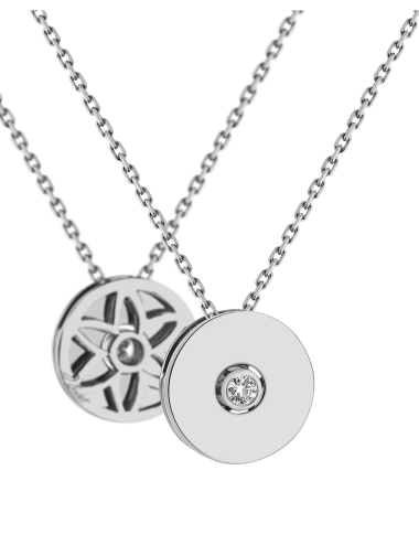 Cadeau pour femme : collier luxe pour femme en or blanc et diamants blanc fleur de vie