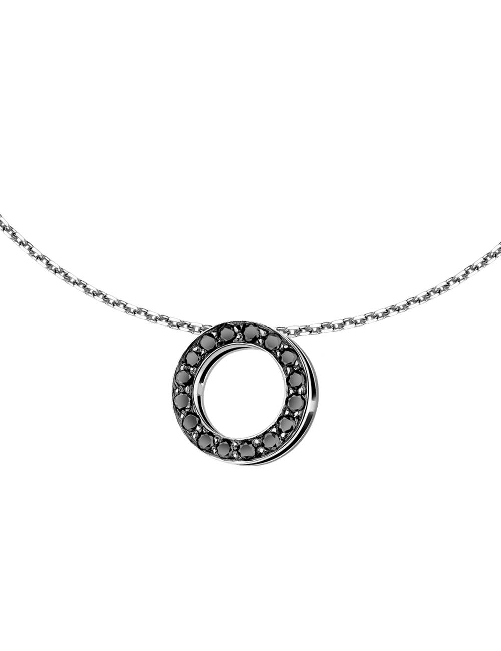 Collier Femme Cercle à offrir ou à s'offrir, moderne et original, en or blanc 750 et diamants noirs