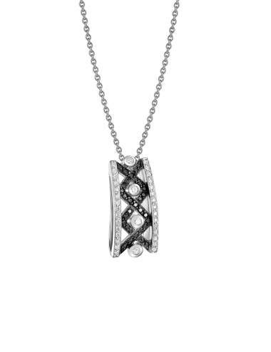 A luxury necklace for women, an ultra-graphic and precious pendant, in white gold, white diamonds and black diamonds