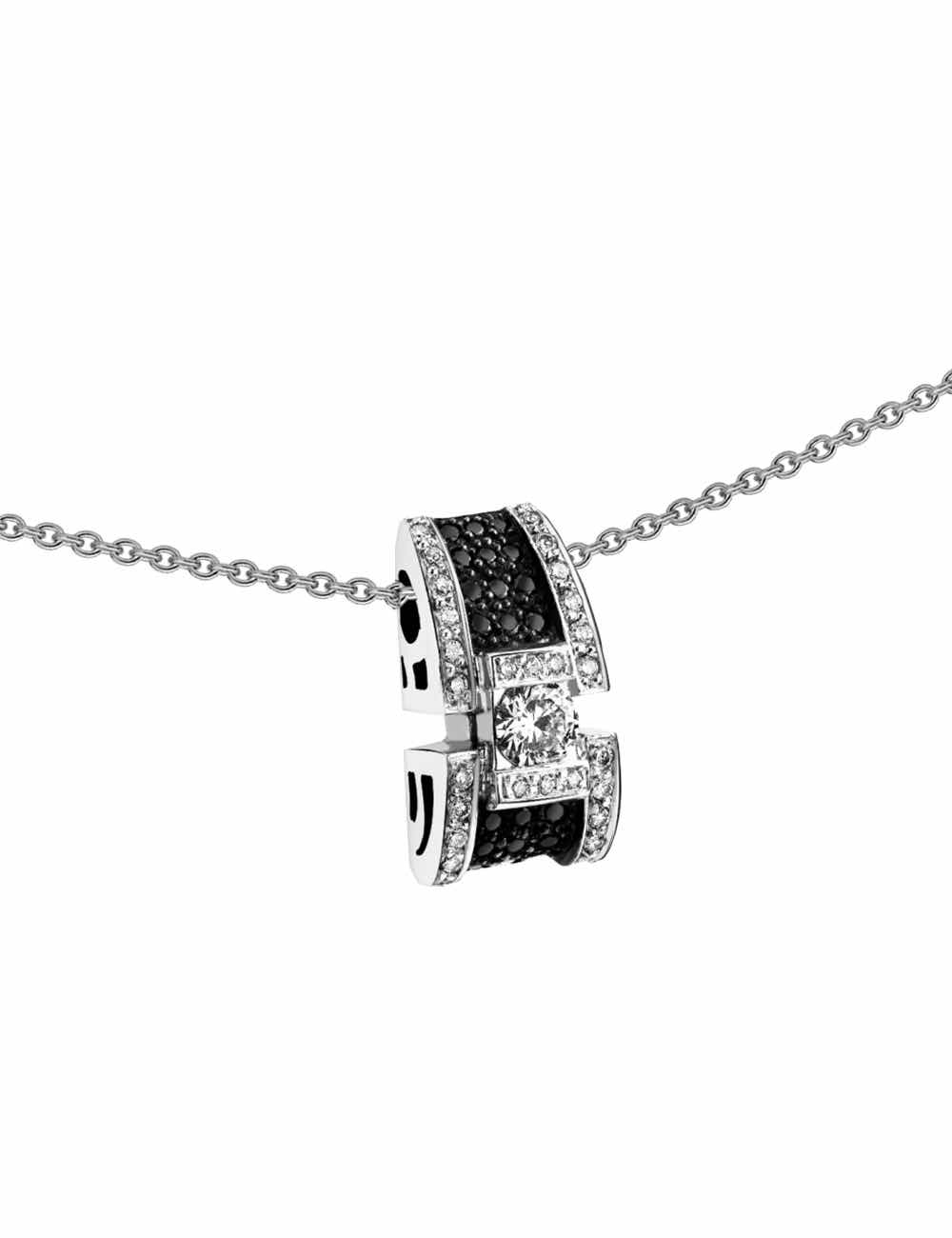 Pendentif luxe pour femme en or blanc entièrement serti de diamants blancs et diamants noirs