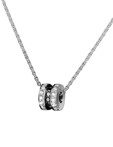 A necklace for women to wear everyday in white diamonds and black diamonds.