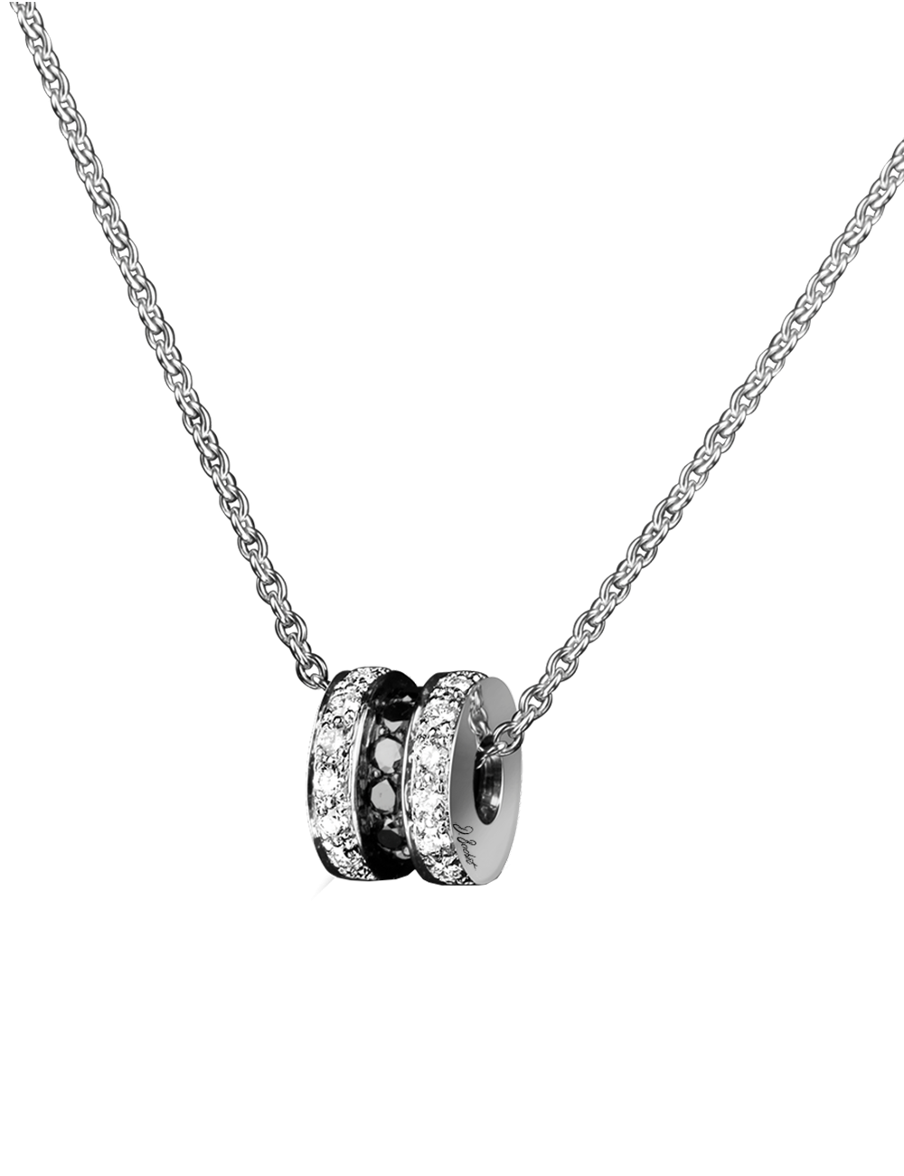 A necklace for women to wear everyday in white diamonds and black diamonds.