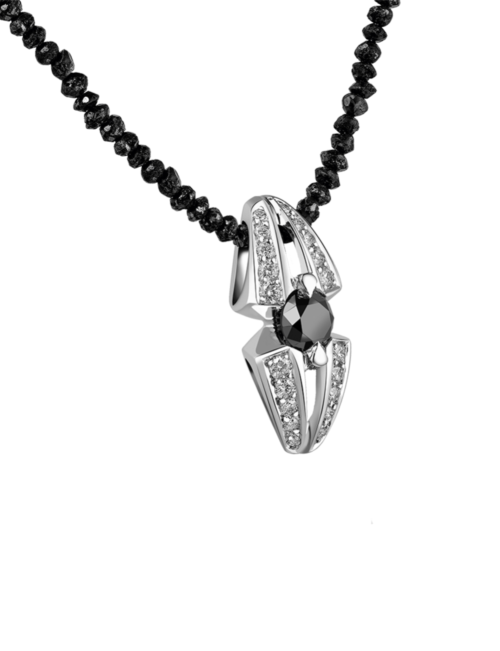 Maison D.Bachet - Pendentif homme Sense of Light, en or blanc et diamants  noirs. Luxe subtil, découvrez des colliers homme sertis de diamants noirs,  au design élégant et moderne, chacun dans un