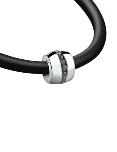 Modern and bold necklace for men in white gold 18k and black diamonds and black silicone cord and gold clasp