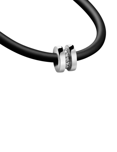 Modern necklace for men in white gold 18k and white diamonds on a silicone cord