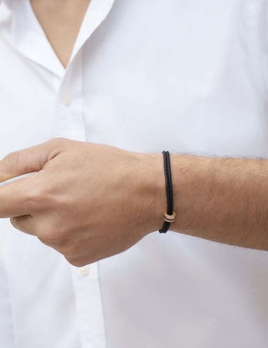 Luxury men's bracelet in rose gold 18k and black diamonds on a black cord adjustable