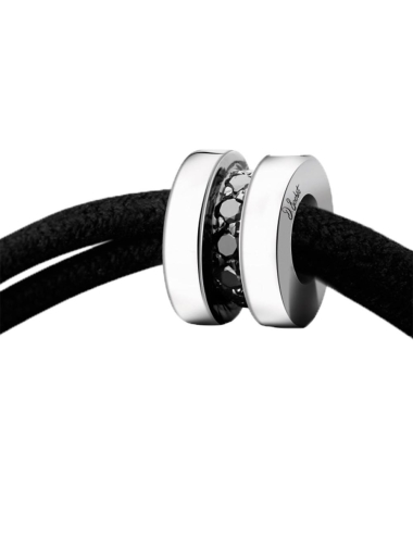 Bracelet homme à offrir ou à s'offrir en or 18 carats et diamants noirs sur cordon noir ajustable