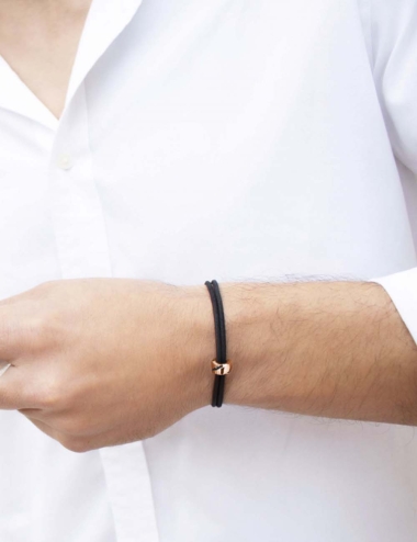 Luxury bracelet for men in pink gold 18k and black diamonds on an adjustable black cord