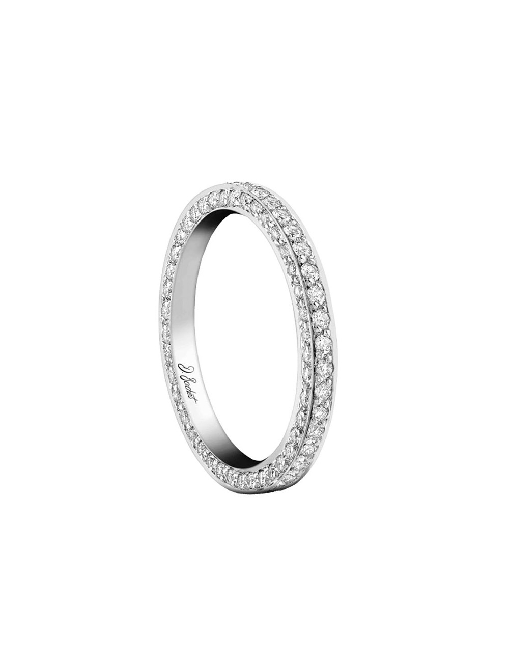 A luxury wedding ring for women in platinum and entirely set with white diamonds.