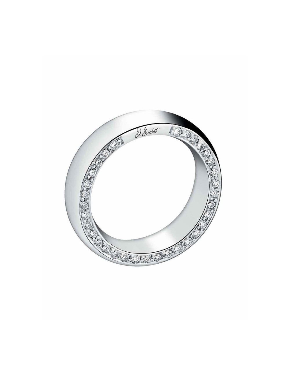 A modern and wide wedding ring set with white diamonds and black diamonds on the sides.