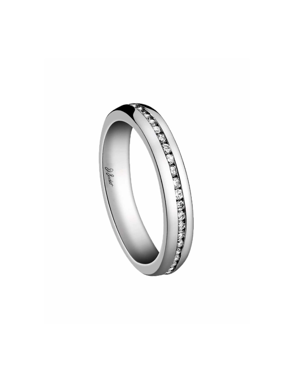 An eternity wedding ring for women in platinum and set with channel-set white diamonds