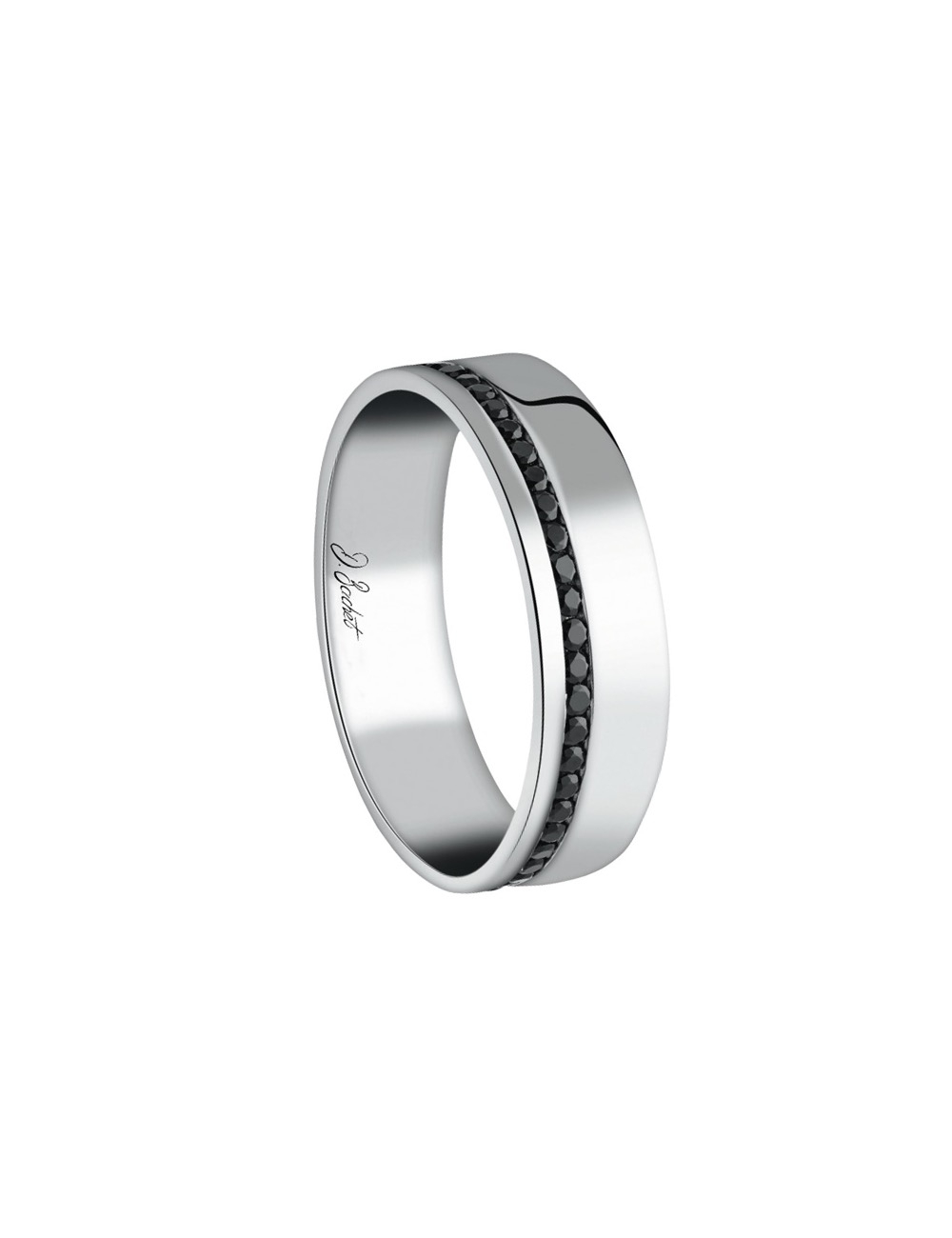 Alliance pour homme moderne avec diamants noirs, largeur de 6 mm, mise en valeur par du platine.