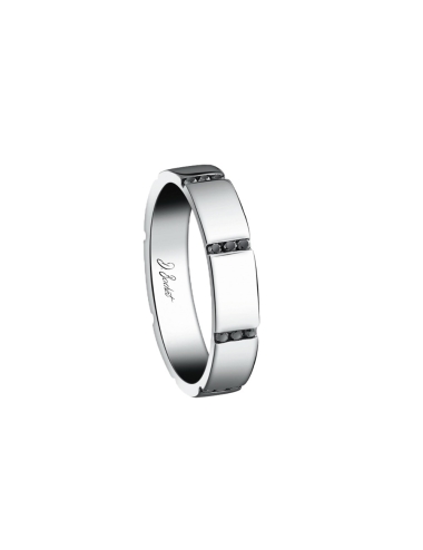 A men's wedding band designed with rows of black diamonds, like a bridge between two souls forever united.