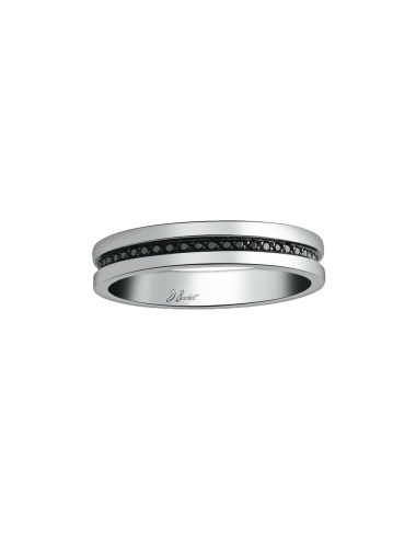 Alliance homme moderne en platine et diamants noirs, pour ceux en quête de l'élégance simple