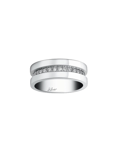 A white diamond wedding ring for women with a unique and modern shape.