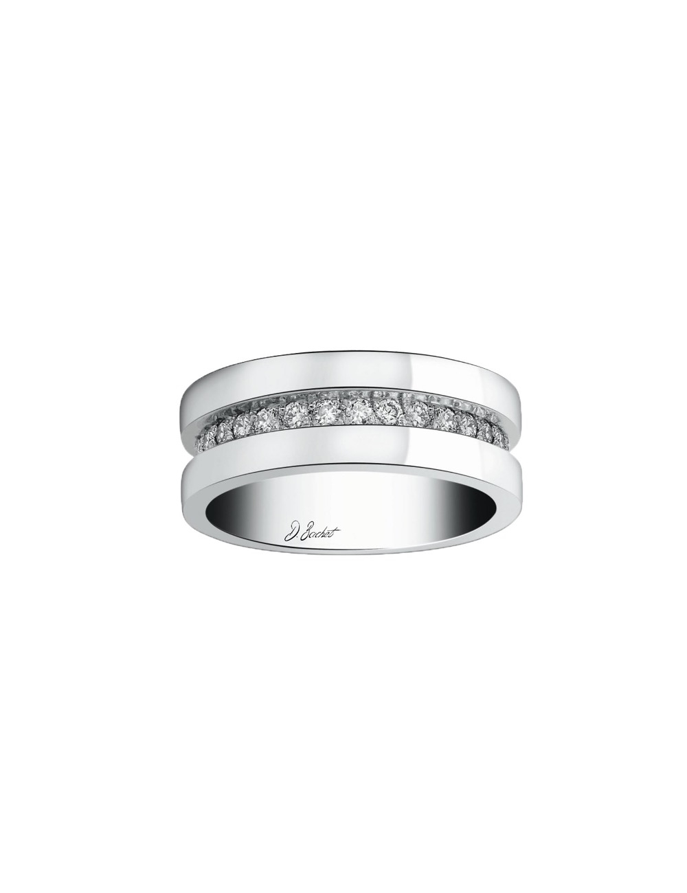 Alliance de mariage femme en diamants blancs qui joue sur les volumes et se suffit à elle-même Alliance de mariage femme en diamants blancs qui joue sur les volumes et se suffit à elle-même