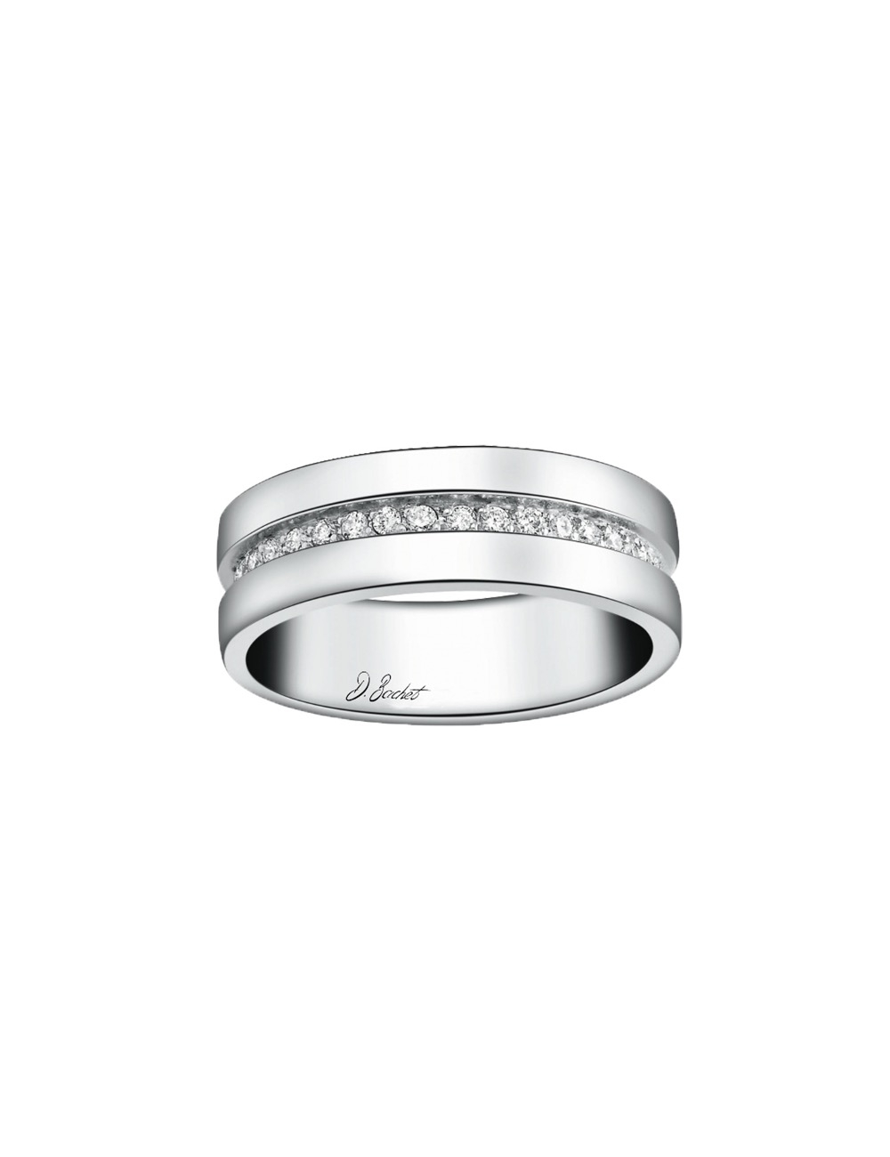 Wedding ring of character, white diamonds together with platinum create a dazzling effect. Wedding ring of character, white diamonds together with platinum create a dazzling effect.