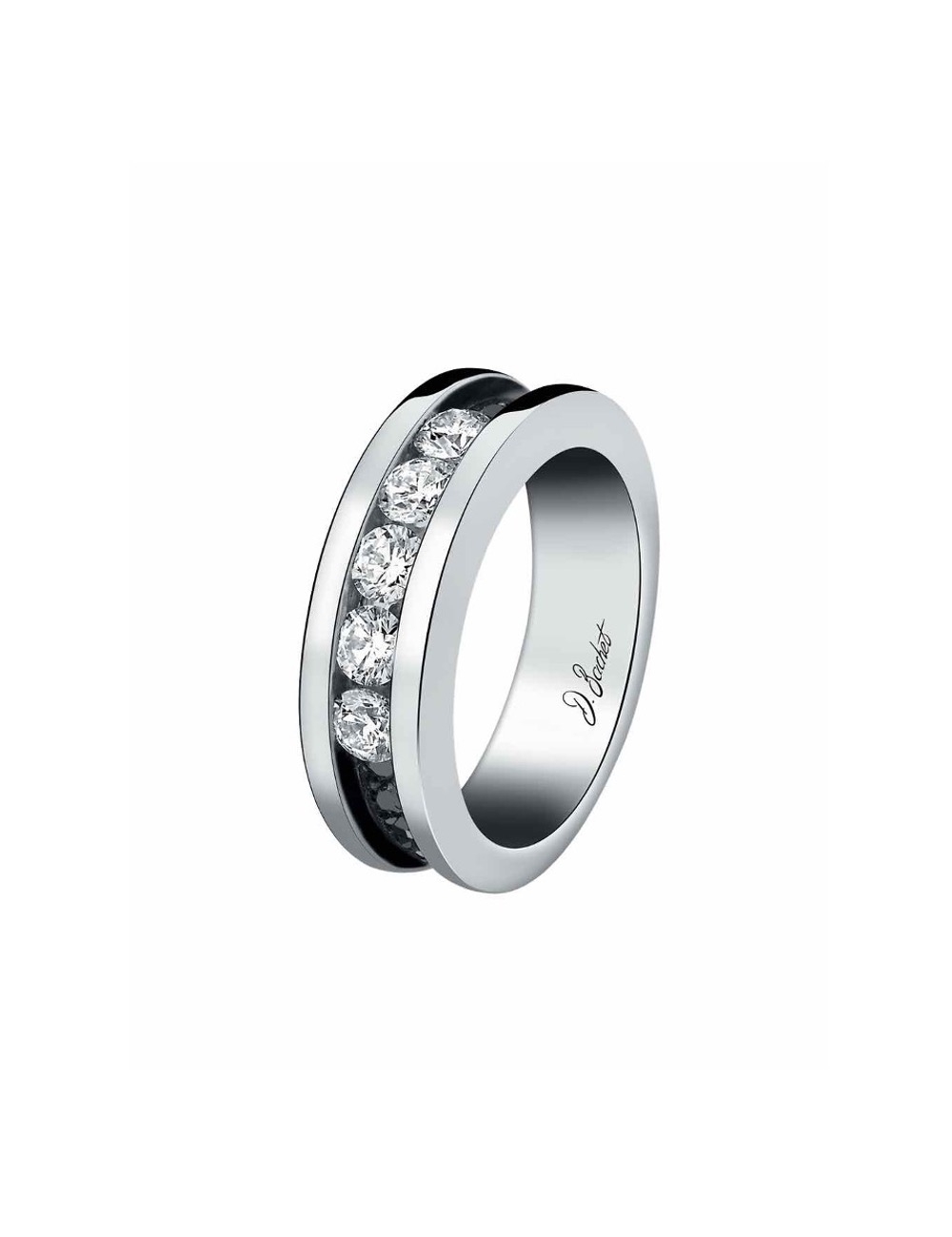 Large model 'Light in Paris' women's wedding band, 0.75 ct white diamonds, black details, pure elegance and luxury.