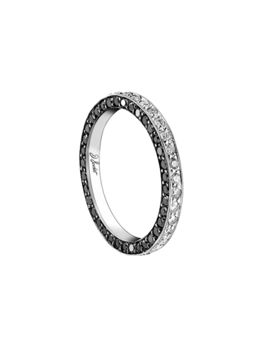 A high jewelry eternity wedding ring entirely set with white diamonds and black diamonds