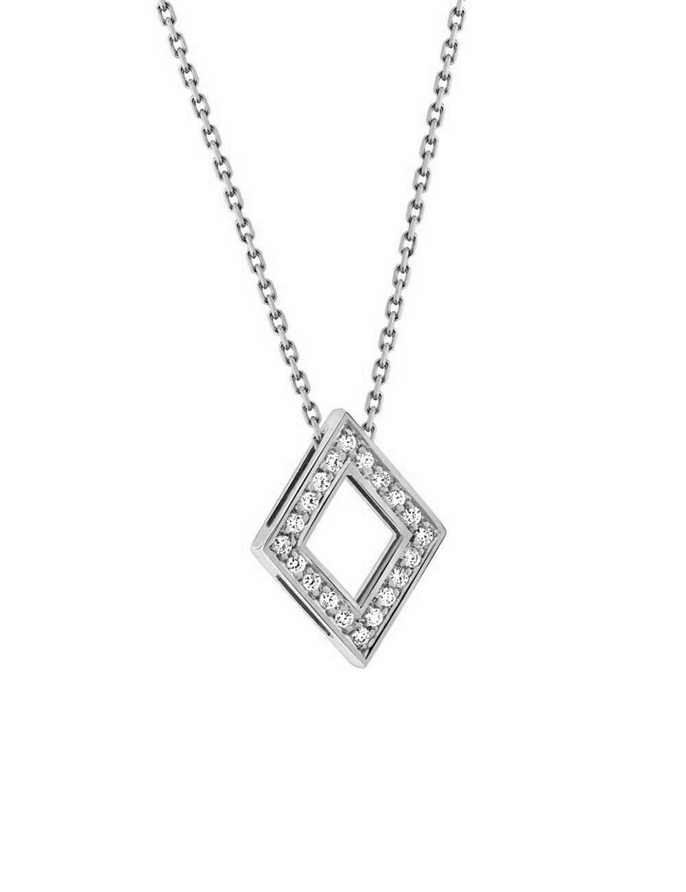 Le cadeau idéal, un collier femme luxe en or blanc et diamants blancs en forme de losange