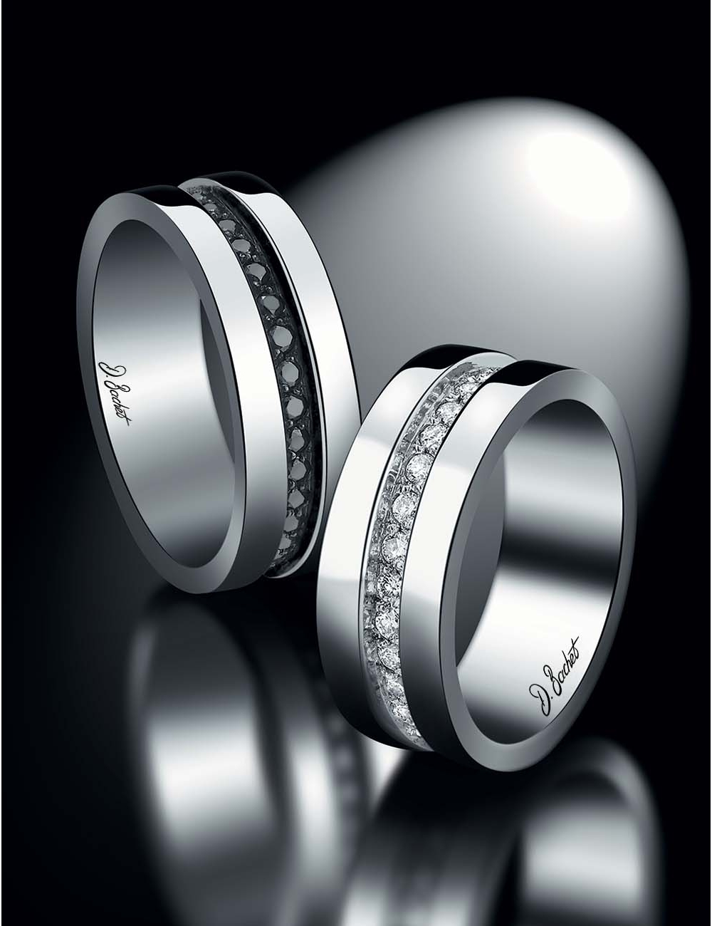 Alliance femme 7.5 mm en diamants, platine, or, confort optimal, création D.Bachet France, aussi en diamants noirs.