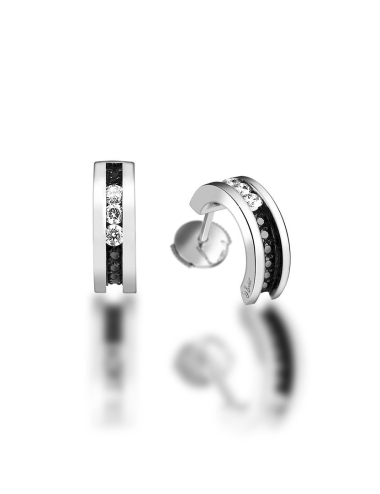 Semi Hoop Diamond Earrings, modern and feminine, set with a white diamond trilogy.