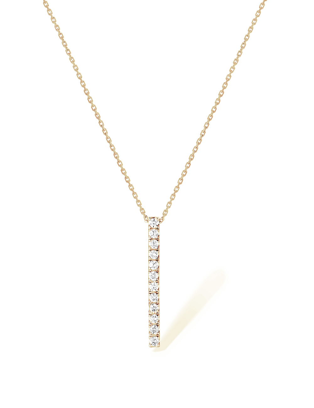 An Unforgettable and Meaningful Gift: Women's yellow gold bar pendant with 12 white diamonds.