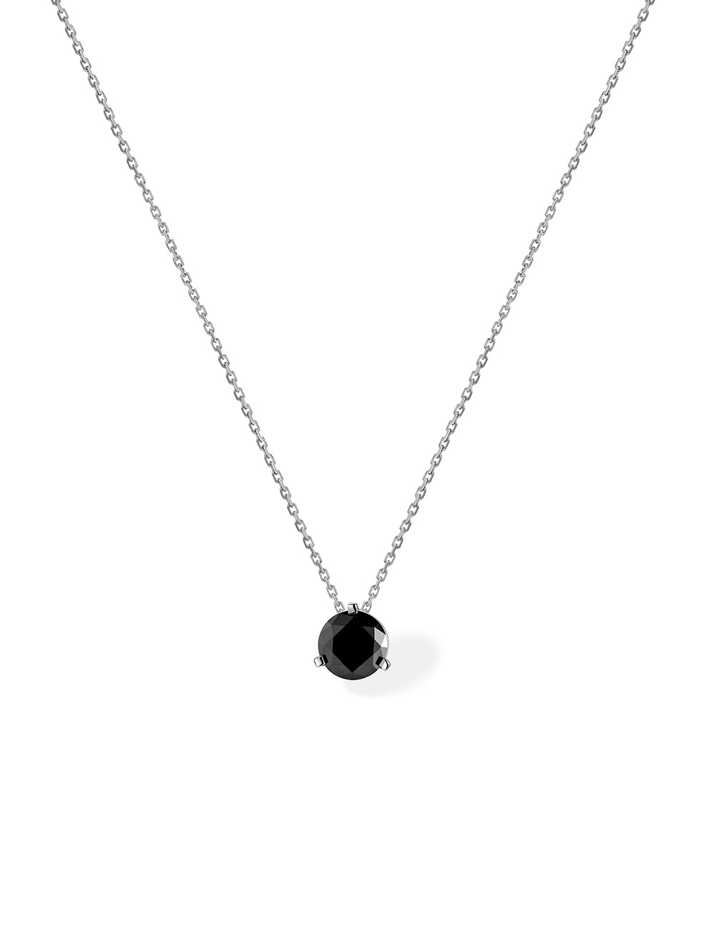 For Her and Him: 18k White Gold Solitaire Pendant with an approximate 6.8mm Black Diamond
