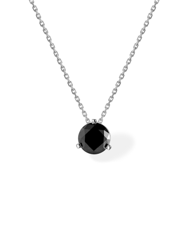 Unisex Chic: 18k White Gold Solitaire Pendant with an approximate 6.8mm Black Diamond