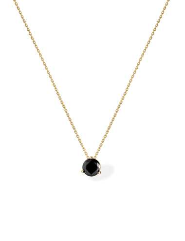 A Pendant for Women and Men: an approximate 6.8mm Black Diamond Solitaire in 18k Yellow Gold