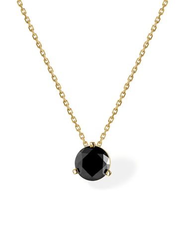 Zoom sur le diamant noir de 1 carat, pendentif solitaire D.Bachet en or jaune 18 carats.