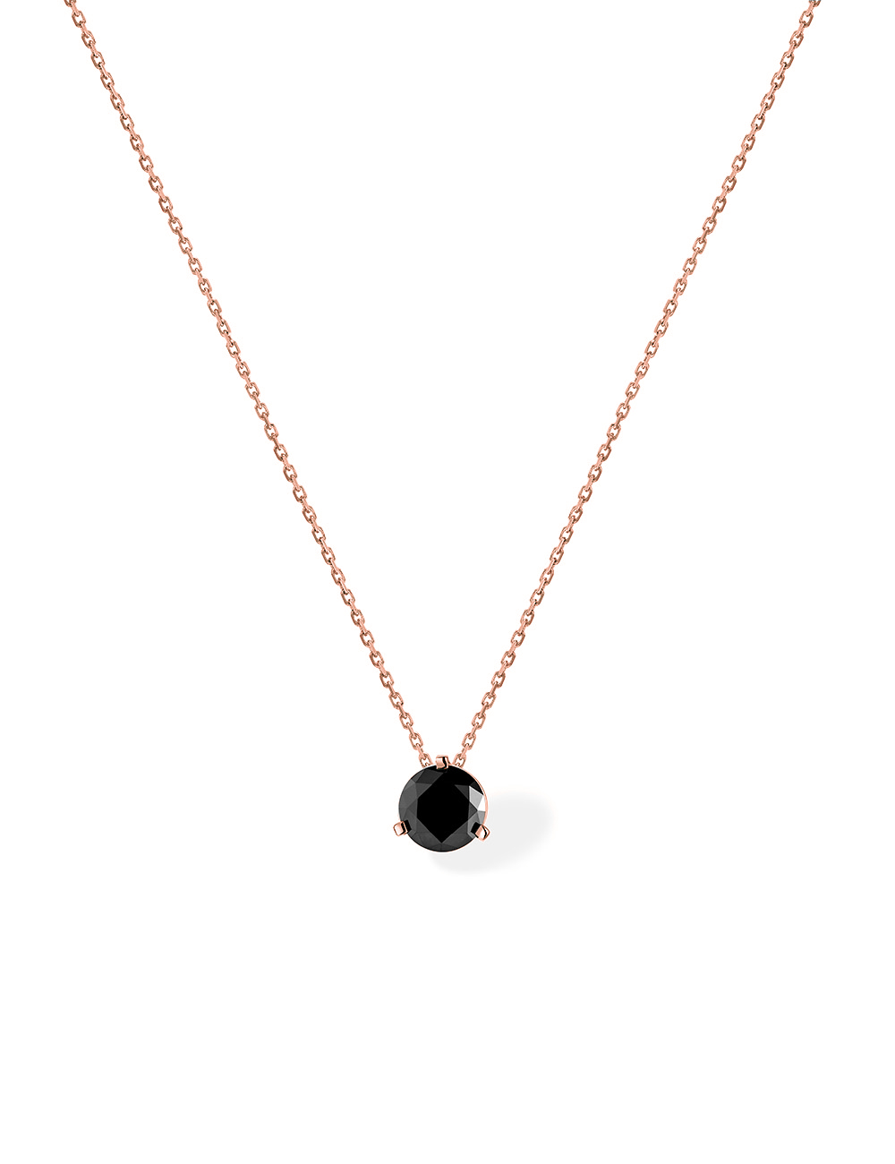 Pendentif solitaire BlackLight en or rose et diamant noir 1 carat, packshot fond blanc.