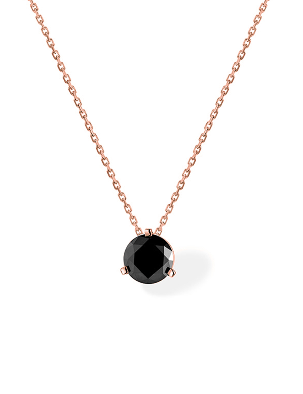 Pendentif solitaire BlackLight en or rose et diamant noir 1 carat, packshot fond blanc.