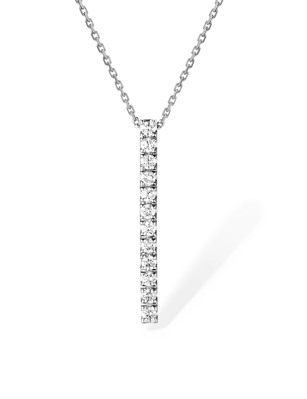 An Exceptional Jewel: Women's white gold bar necklace with 12 sparkling white diamonds.