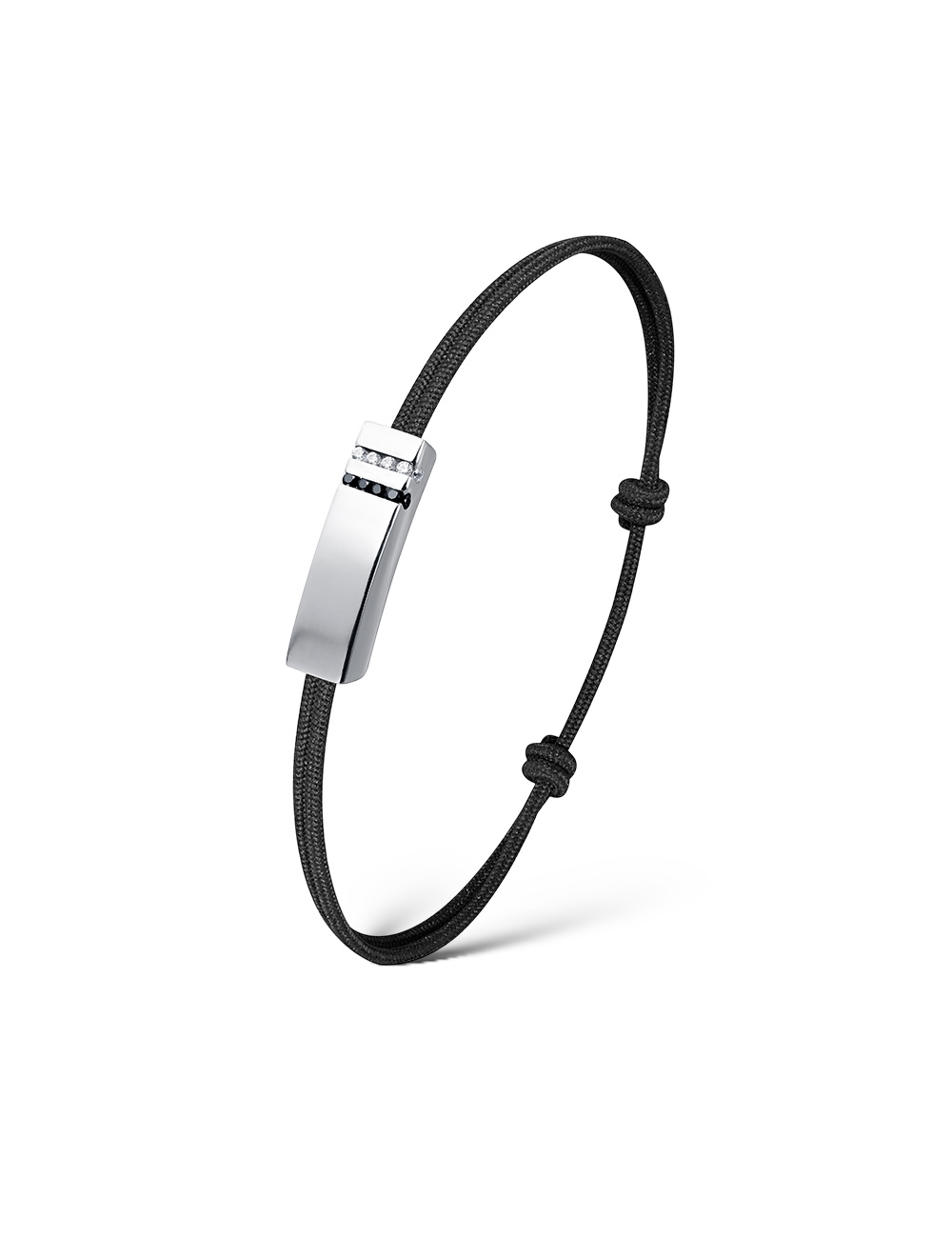 Offrez un luxe distinctif avec le bracelet 'Dynamik' pour homme, en or blanc 18 carats et diamants noirs et blancs, ajustable