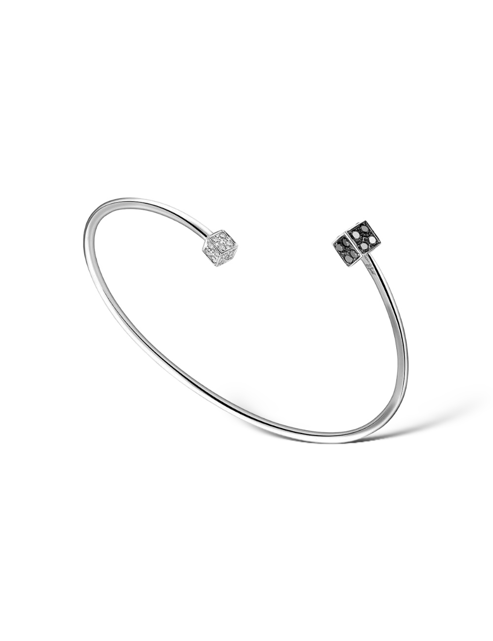 Bracelet jonc en or avec diamants blancs et noirs, design moderne et élégant, fabriqué à la main en France.