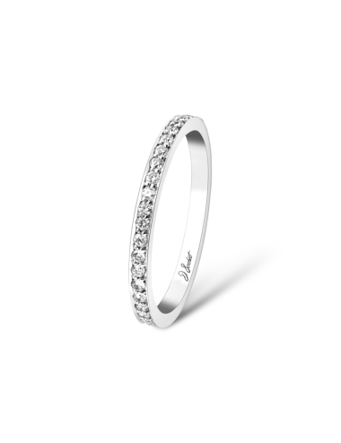 Women's eternity wedding band set with white diamonds, in platinum, customizable, Kimberley Process compliant