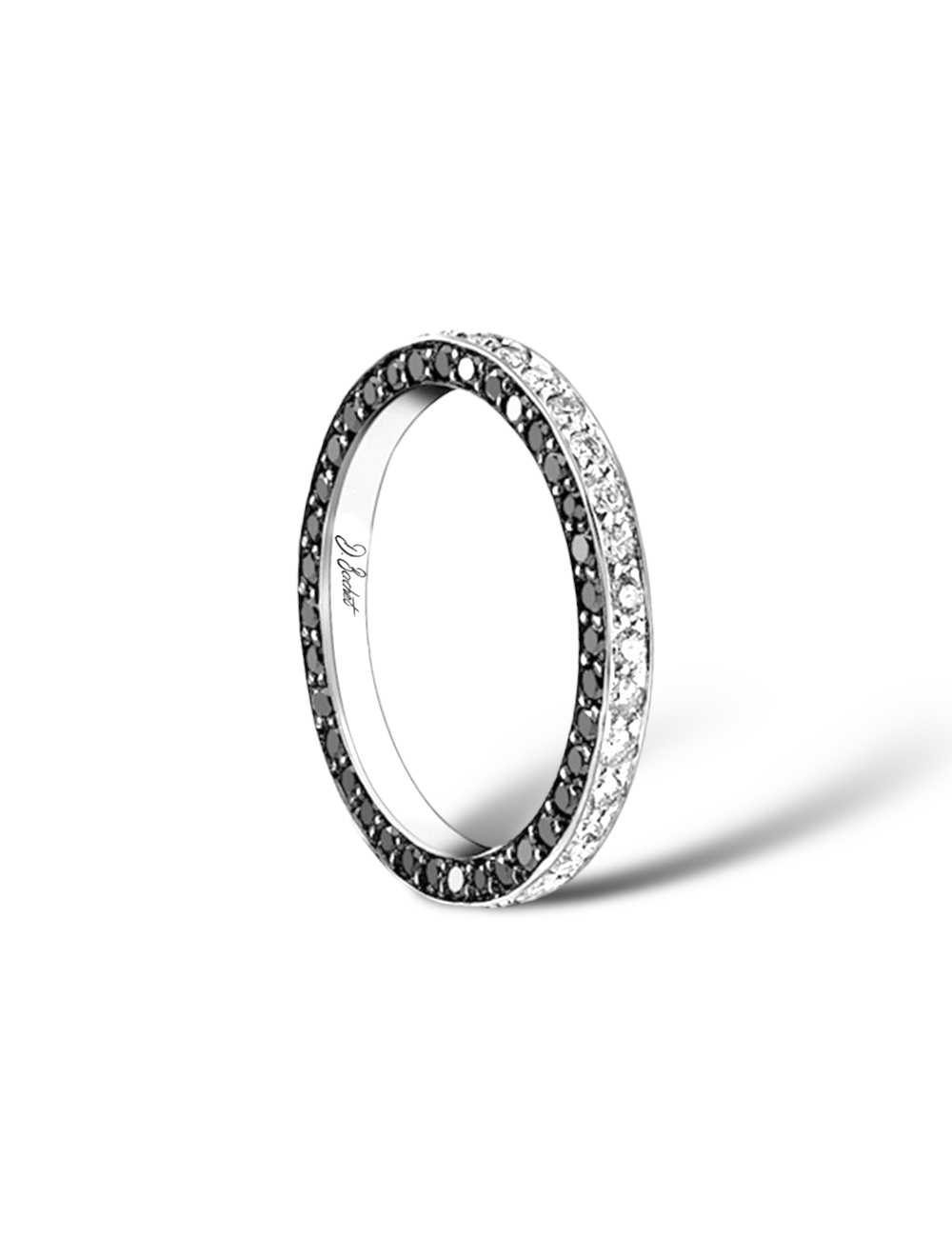 Bague femme en diamants blancs et noirs, parfaite seule ou avec une bague de fiançailles.