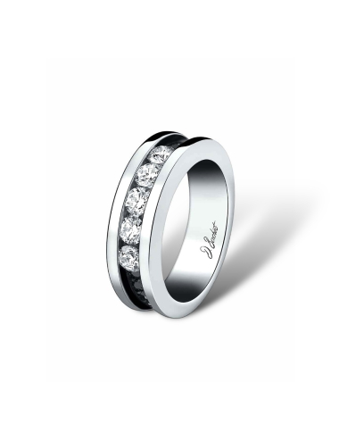 Large model 'Light in Paris' women's wedding band, 0.75 ct white diamonds, black details, pure elegance and luxury.