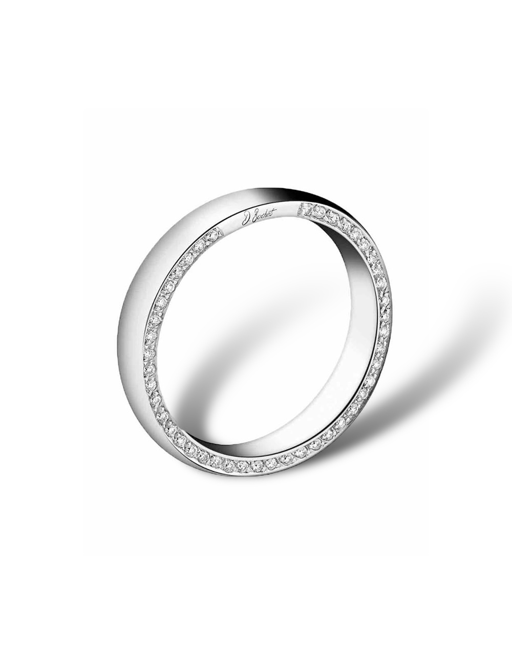 Alliance unisexe 'Subtile' en platine, avec diamants noirs et blancs sertis sur les deux tranches de l'anneau.