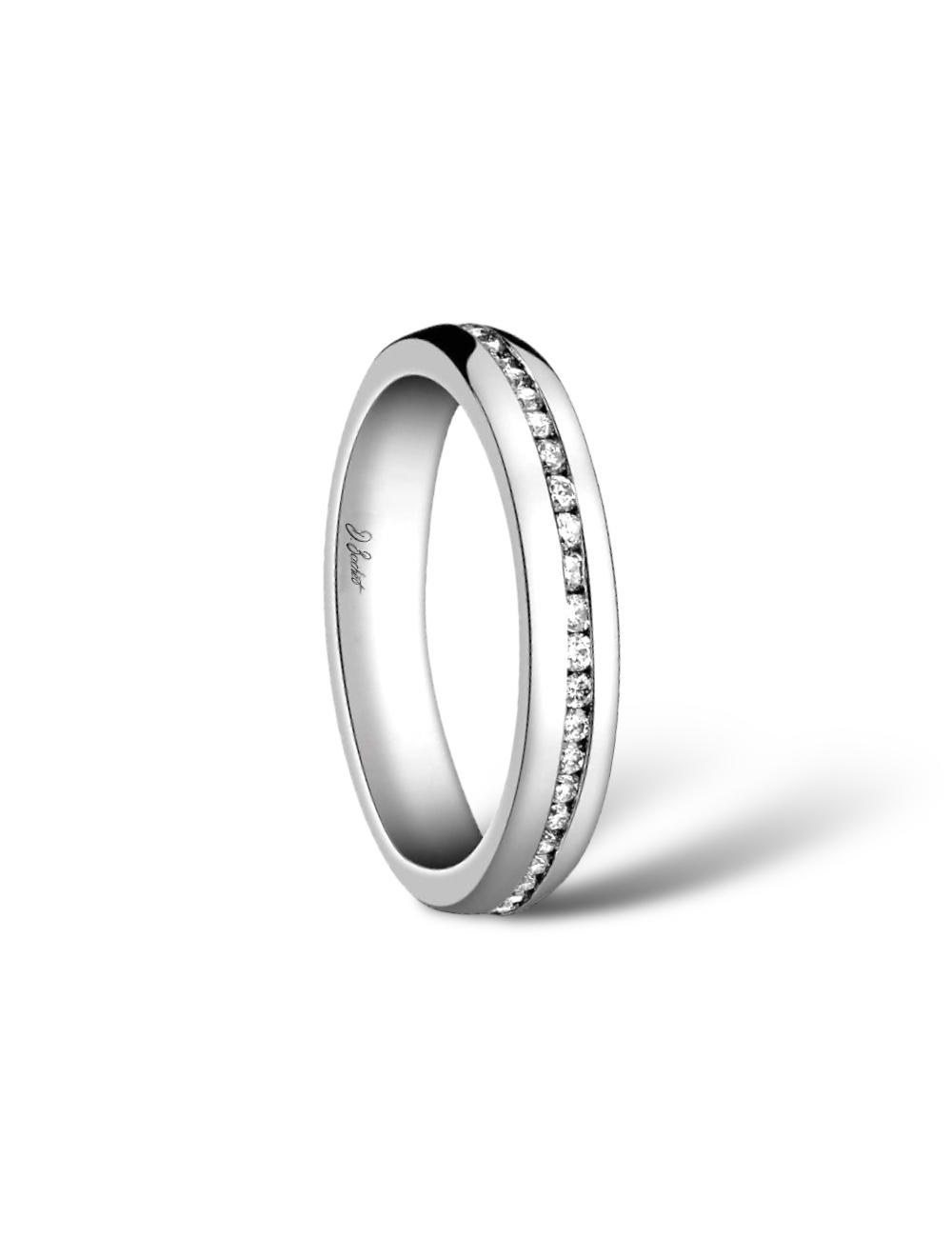 D.Bachet women's wedding band, chic and delicate with white diamonds set in platinum, showcasing timeless and modern elegance.